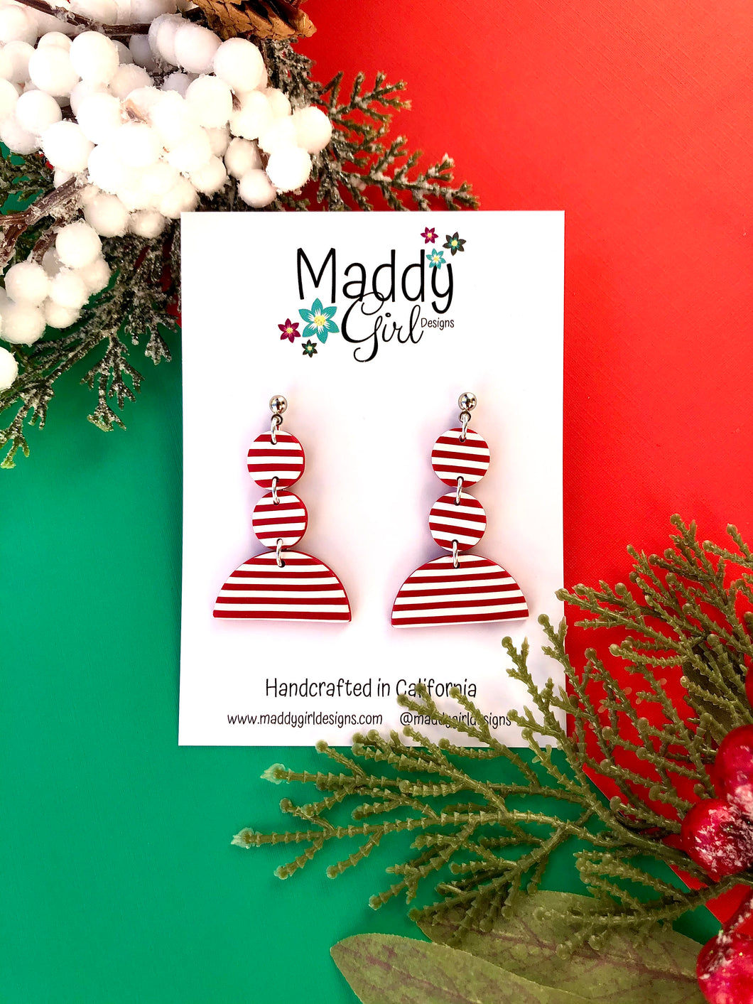 Candy Cane Crush Midi Dangle Striped Circle Drops