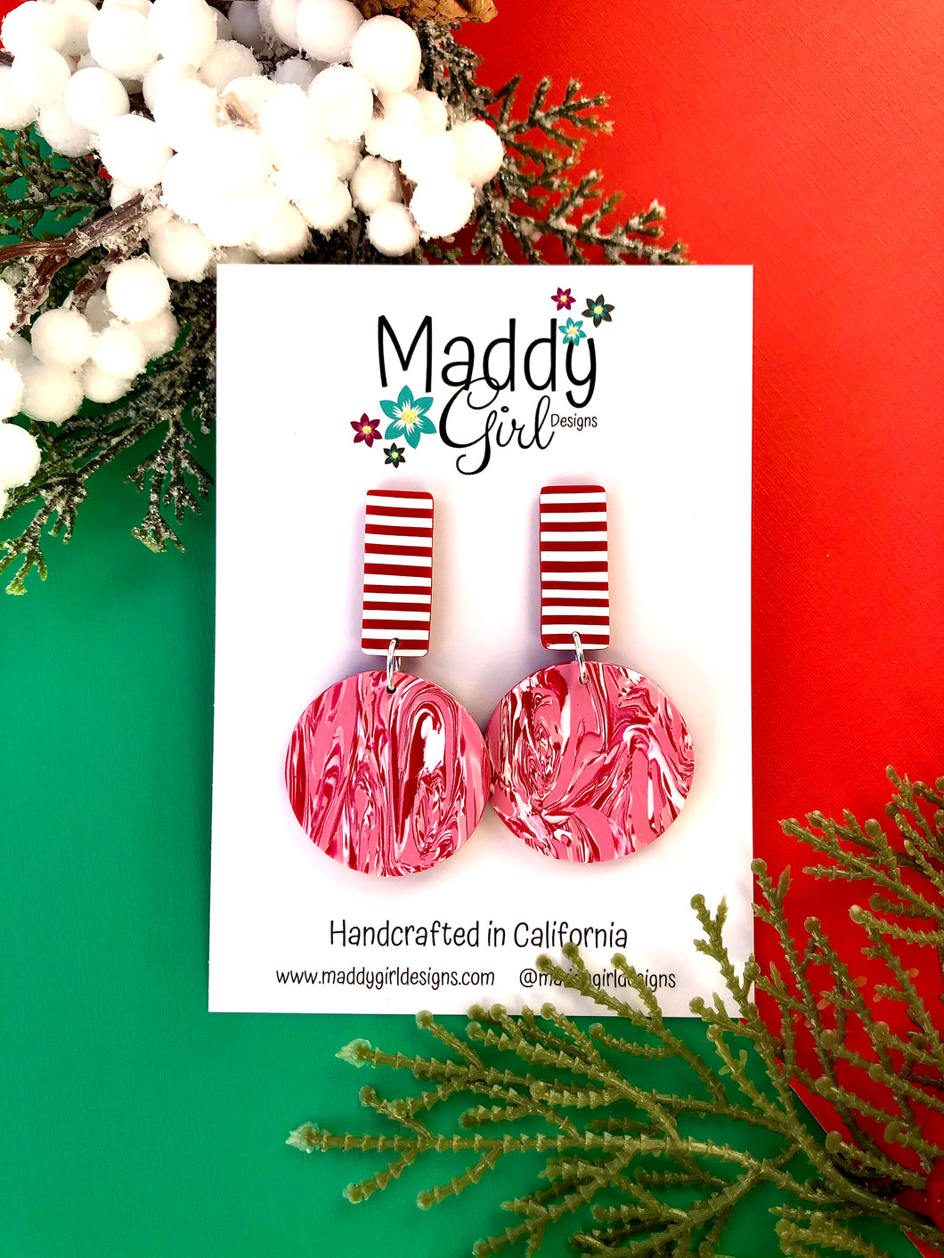 Candy Cane Crush Long Dangles Stripes and Swirls