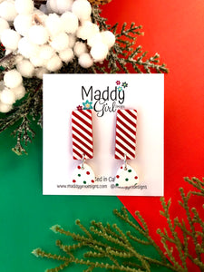 Candy Cane Crush Petite Dangle Rectangle Stripes and Dots