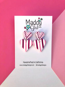 Quilted Striped Heart Dangles