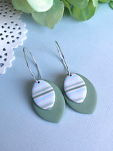 Load image into Gallery viewer, April Showers Sage Striped Hoop Dangles No.1
