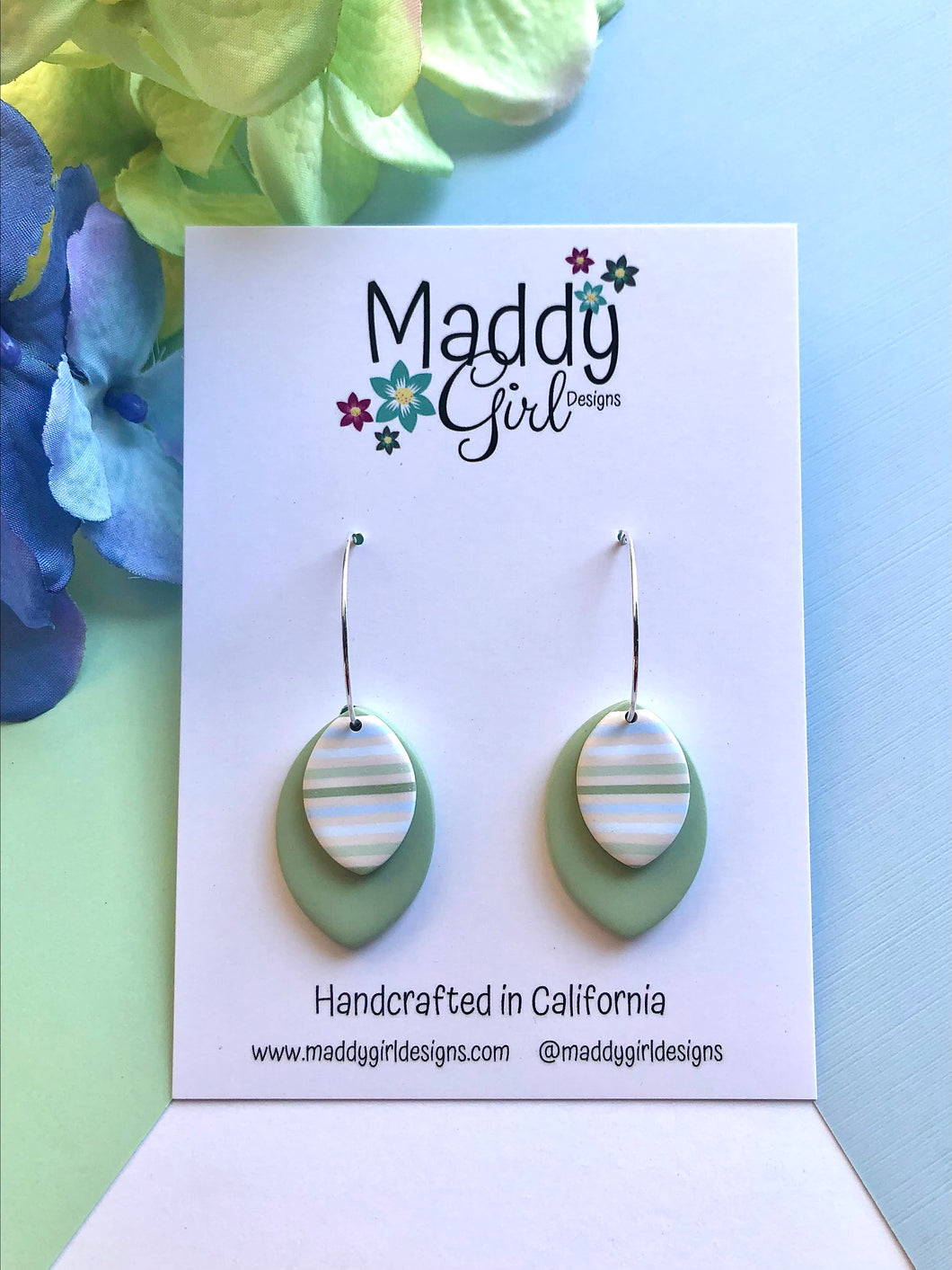 April Showers Sage Striped Hoop Dangles No.1